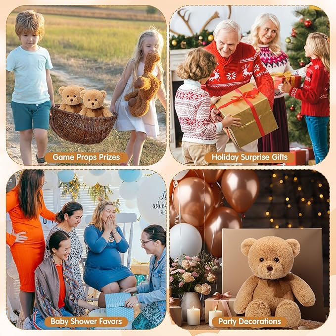 HyDren 2 Pack Plush Bear Stuffed Animals 18 Inch Cuddly Stuffed Bear Plushies with Bow for Birthday Gifts Baby Shower Party Favor Decors Operation Christmas Bulk(Light Brown)