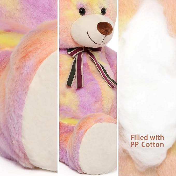 Tezituor Big Teddy Bear,52'' Giant Stuffed Animal,Large Soft Bear Plush Toy,Plushie for Warmth & Comfort for Girlfriend Girls Boys Girlfriend for Valentine, Christmas, Birthday,Rainbow Yellow