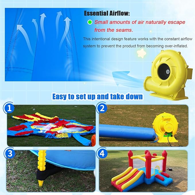 Bounce House with Double Slide,Large Jump House for Kids Inflatable Bouncer with Air Blower Indoor/Outdoor Bouncy Castle for Backyard,Park & Birthday Parties