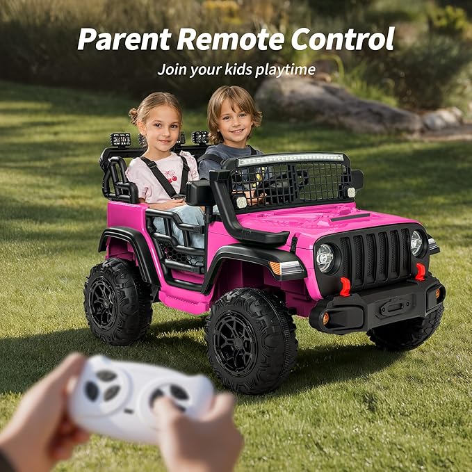 2 Seater Ride on Car Toy, 12V Electric Car for Kids 4-8 with Remote Control, Capacity 110 lb, LED Light - Pink