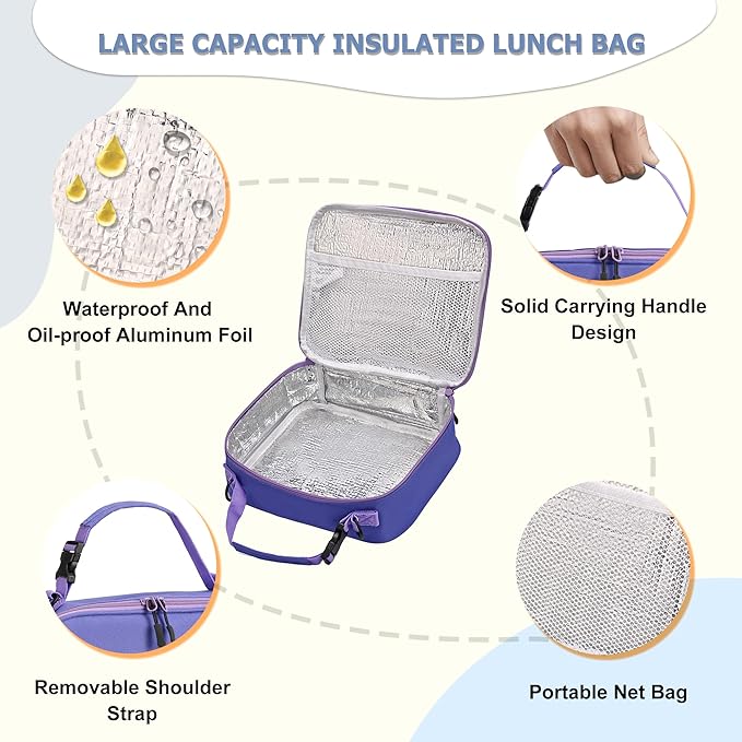 MAISON HUIS Bento Box for Kids with 8oz Soup Thermo, Leak-proof Lunch Food Containers with 5 Compartment, Insulated Lunch Bag & 17oz Stainless Steel Water Bottle for School, Trvael