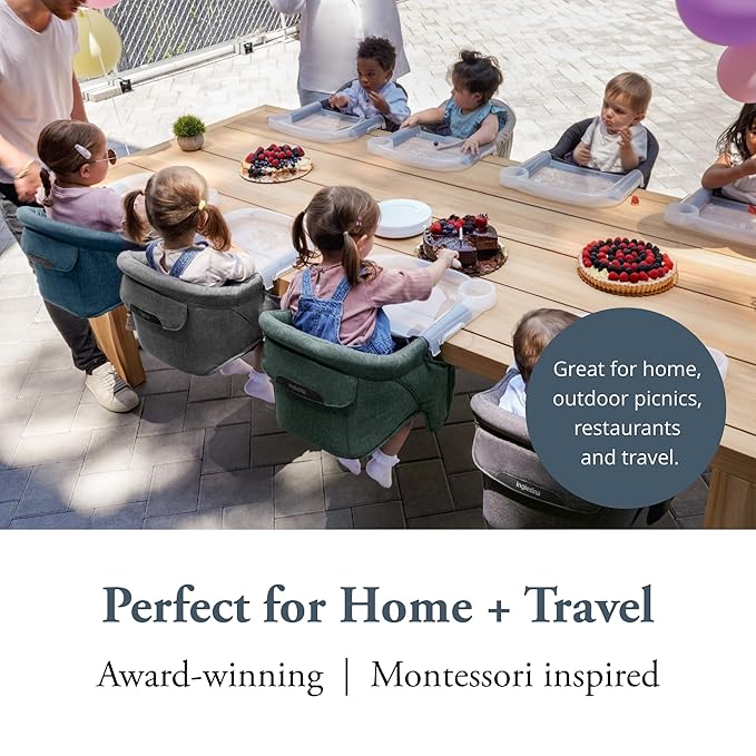 Inglesina Fast Table Chair - Pine Green Melange + Fast Dining Tray - Portable Baby High Chair - for Babies & Toddlers up to 37 lbs - Fits Tables 0.8'' to 3.5'' Thick - Compact - Travel Bag Included