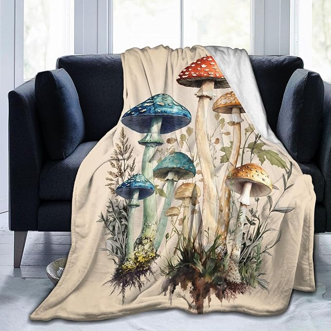 Mushroom Blanket Gifts for Girls Women Mushroom Throw Blankets Cozy Plush Fleece Flannel Fuzzy for Bedroom Living Decor 60"X50"