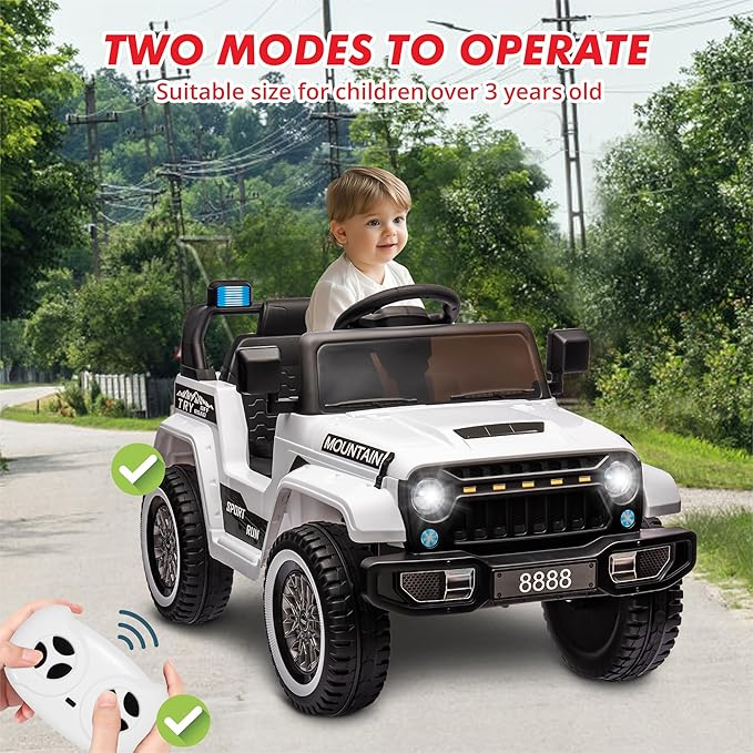 12V Kids Ride-on Truck with Parent Remote Control,All-Terrain Electric Car with Twin 35w Motors, 3 Speeds & Spring Suspension,LED Lights for Fun Night Drives,Ideal Gift for Boys & Girls
