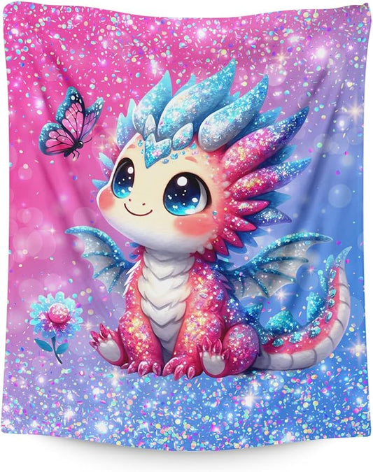Blanket for Adults Girls Dragon Themed Stuff Throws Gifts, 80x60 Inches Cozy Lightweight Plush Pink Dragon Blankets Decor for Living Room Home
