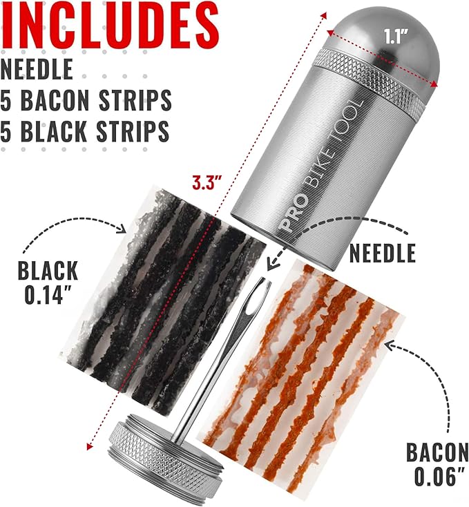 PRO BIKE TOOL Tubeless Bike Tyre Repair Kit – for MTB and Road Bicycle Tyres – Fix a Puncture or Flat, Fast – Tackle Set Includes Storage Canister, Plugger Tool and Plugs