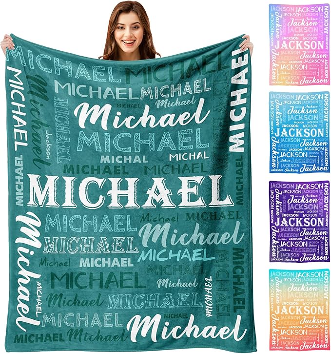 Ship Next Day, Personalized Baby Blanket with Name - Printed in USA, Custom Name Blanket for Boys Girls Kids, Customized Flannel Blankets Gifts for Teen Shower Toddlers Christmas Brithday