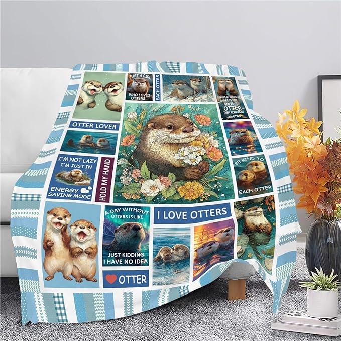 Otter Throw Blanket Otter Stuff Gifts for Kids Girls Boys Adults Women Men Soft Cozy Warm Plush Fluffy Fuzzy Fleece Blanket Decor 60''X80''