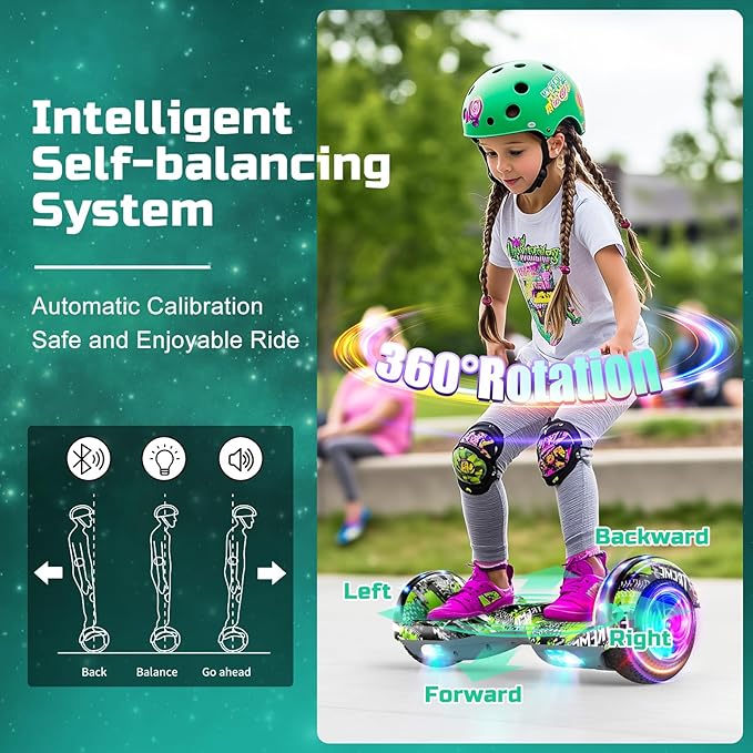 Scooter with Seat Attachment for Kids Adults, 6.5'' 8.5''Balancing Scooter with Bluetooth Speakers & Colorful LED Light with Kart