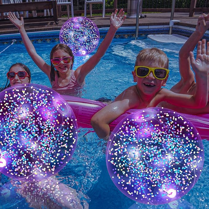 12 Pack 12 Inch Glow in The Dark LED Beach Ball Jumbo Confetti Glitters Inflatable Ball Swimming Pool for Party Pool Summer(Colorful)