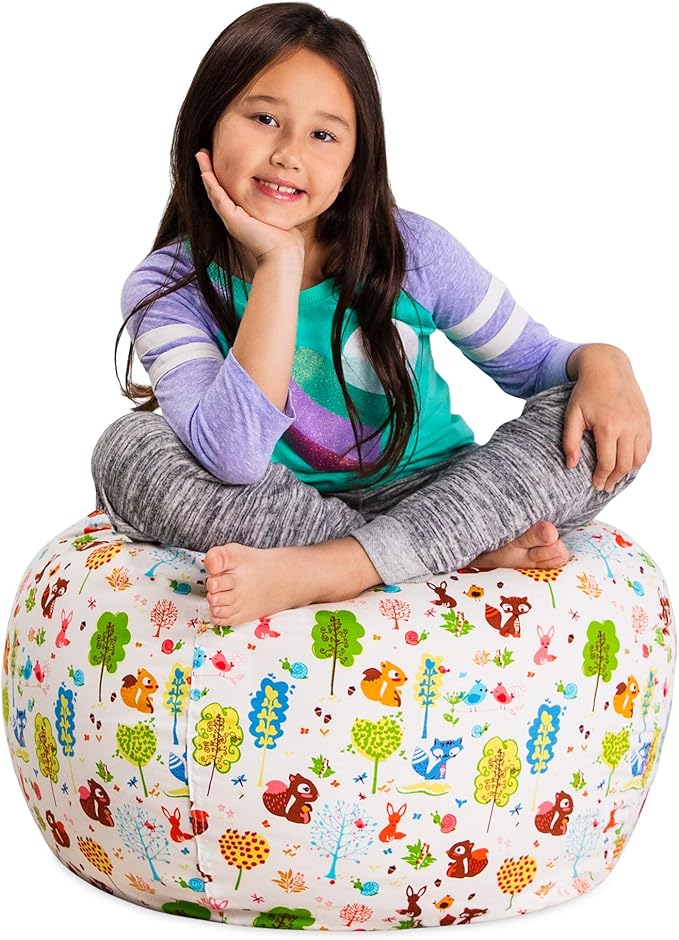 Posh Creations Stuffable Kids Stuffed Animal Storage Bean Bag Chair Cover - Childrens Toy Organizer, Medium 27" - Canvas Animals Forest Critters