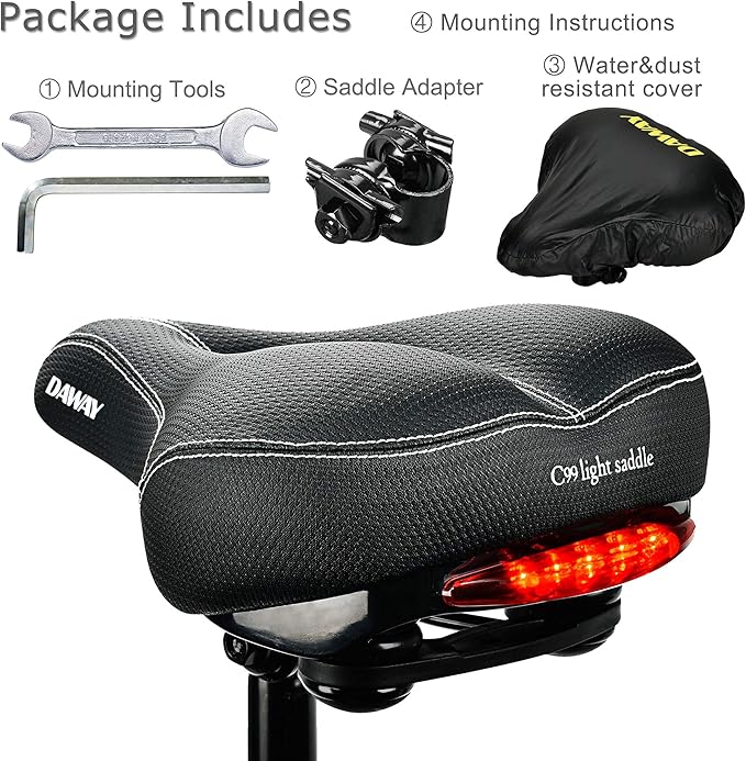 DAWAY Comfortable Men Women Bike Seat - Soft Memory Foam Padded Bicycle Seat, Bike Saddle Replacement with Wide Cushion for Peloton, Mountain & Exercise Bikes, Shock Absorbing, Waterproof, Universal