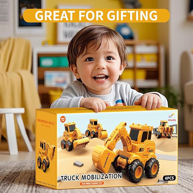 Construction Toys for 2 3 4 5 6 + Year Old Boys Kids Toddlers Girls, Sandbox Excavator Toy Trucks Construction Truck Toys Vehicles Bulldozer Road Roller Toy Christmas Birthday Gifts for Boys
