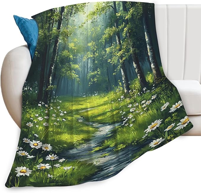 Forest Landscape Blanket, Forest Green Tree Fleece Blanket Gifts for Boys Girls, Warm Cozy Soft Flannel Stuff for Bed Sofa Couch 60" x 50"