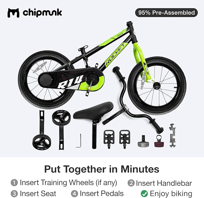 Chipmunk Kids Bike Toddlers 12 14 16 18 Inch Wheel Bicycle Beginners Boys Girls Ages 3-11 Years, Multiple Color Options