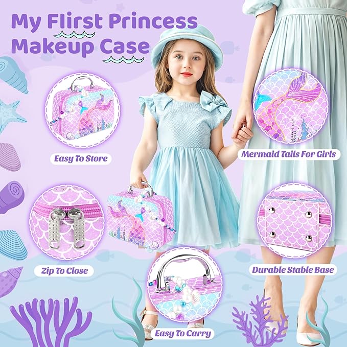 INNOCHEER Pretend Makeup for Toddlers Toys, Fake Makeup Mermaid Toys for Girls Purse, Toddler Makeup Kit Pretend Play Makeup Toys, Toy Mermaid Makeup for Kids, Gifts Toys for 3 4 5 6 7+ Year Old Girls