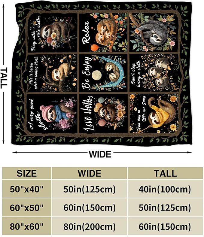 Sloth Blanket, Sloths Throw Blanket, Cute Sloths Gifts Blankets Stuff Fleece Flannel Plush for Men Boys Women Girls Lovers Adults Soft Bedding Gift for Sofa Bed Office Home Decor 50"x40"