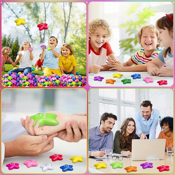 100PCS Bulk Star Stress Balls for Adults & Kids - Motivational Quotes Soft Foam Stress Relief Squeeze Toys, Fidget Anxiety & Anger Relief at Work/School/Home, Perfect Party Favors (Multi-Color)