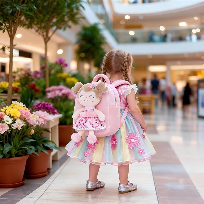 Gloveleya Toddler Backpack Baby Girl Gift Plush Bag Diaper Bag Plush Printed Sakura Backpack