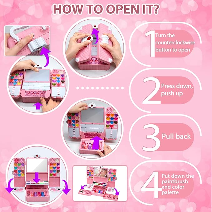 Kids Makeup Kit Girl Toys - Washable Makeup with Mirror Kid Makeup Sets for Girls 5-8,Maquillaje para Niñas, Play Make Up Kit,Best Toys for Little Girls, Ages4-12 Year Old Girl Birthday Gifts