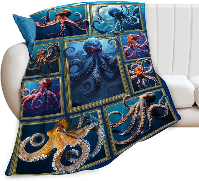 Octopus Throw Blanket Ultra Soft Cozy Marine Life Fleece Fuzzy Plush Blanket for Octopus Lovers - Decor Gifts for Women Girls Adults Couch Sofa 50"x40"