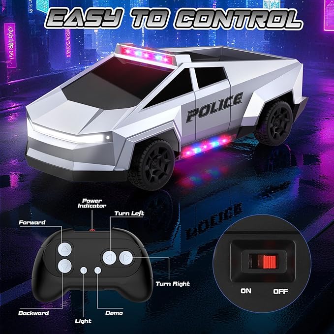 1:24 RC Cars Toys, 2.4GHz All Terrain Remote Control Police Car for Boys 4-7 8-12 with Light, Electric Pickup Truck Christmas Birthday Gifts Toys for Boys Girls