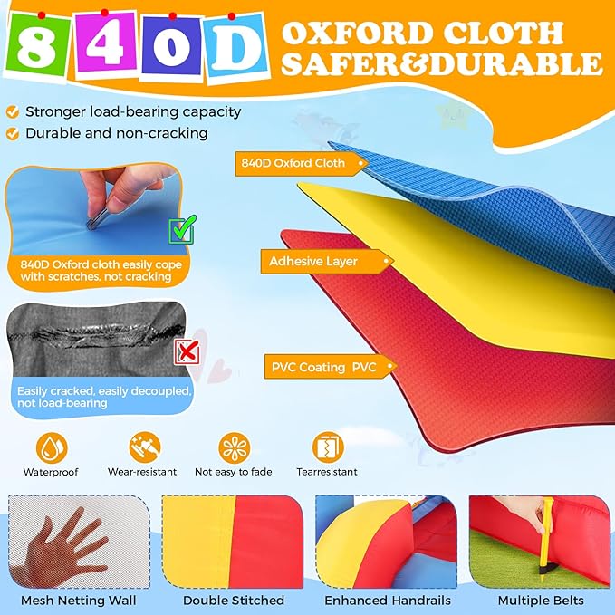 Whubefy Bounce House for Kids 3-10, 12.6FTx9FT Inflatable Bounce House with Blower for Big Kids 3-6 with Double Slide Obstacle, Indoor Outdoor Blow up Bouncy Castle Jump House for Family Backyard Fun