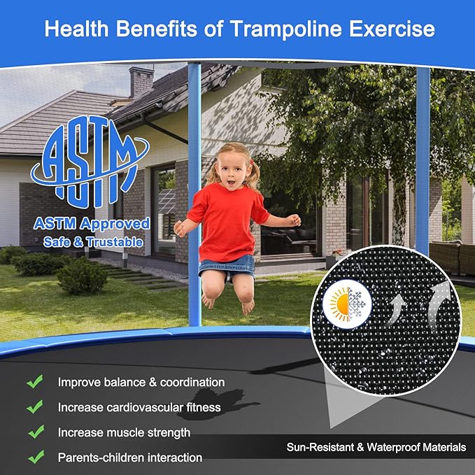 Giantex Trampoline for Kids Adults, ASTM Approved 8 10 12 14 15 16Ft Big Trampoline with Ladder, Thickness Steel Pipes Wear-Resistant All Weather Outdoor Large Recreational Trampoline with Net