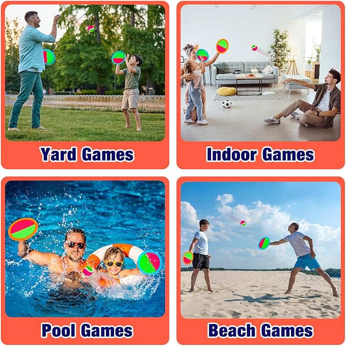 Kids Outdoor Toys - Toss and Catch Game Set, Outside Yard Camping Beach Pool Toys Games for Boys Girls 3 4 5 6 7 8 9 10 Year Old, 4 Paddles 4 Balls (Blue+Orange)