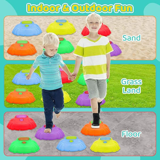 deAO Stepping Stones for Kids Balance Stepping Stones Non-Slip Toddler Outdoor Toys, Coordination Skills Game Toys Obstacle Courses Sensory Toys Indoor, Birthday Gifts For Girls Boys 3+