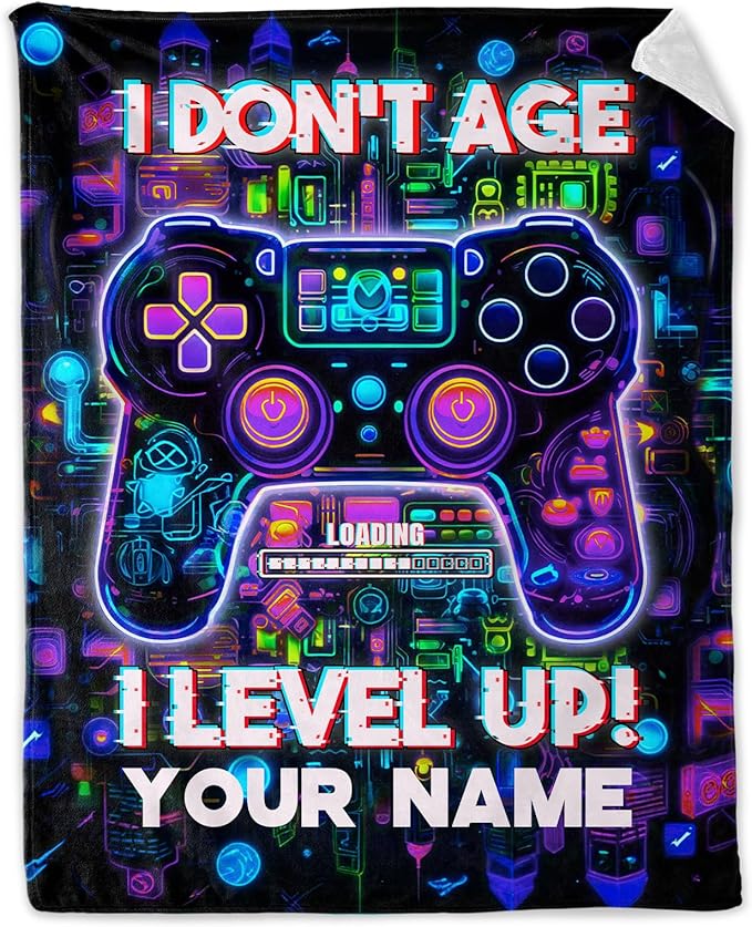 Personalized Gaming Blanket Gifts for Men - Plush Warm Black Gamer Throw Blanket - 60" x 80" Inches Twin Size for Bed - Cool Gamer Stuff