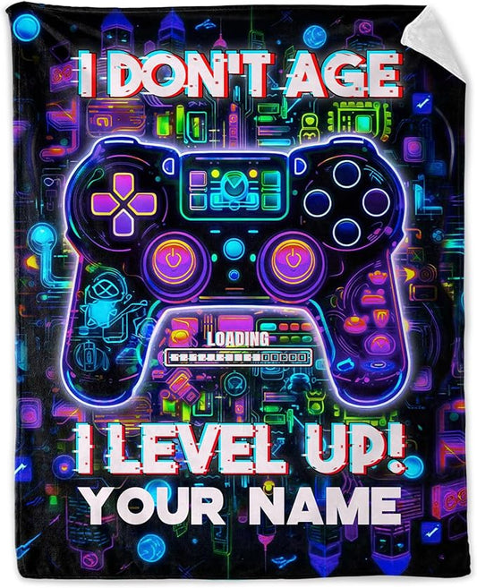 Personalized Gaming Blanket Gifts for Men - Plush Warm Black Gamer Throw Blanket - 60" x 80" Inches Twin Size for Bed - Cool Gamer Stuff