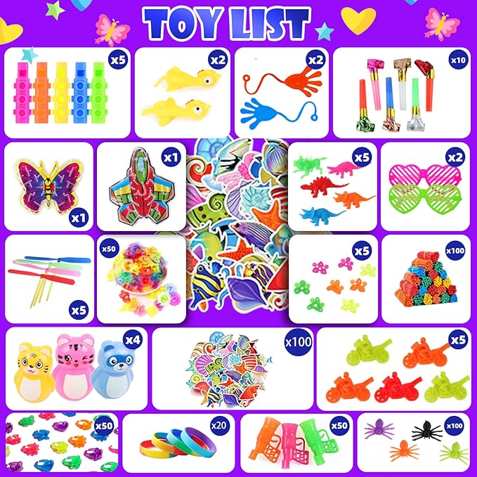 1000Pcs Fidget Toys Pack, Bulk Party Favors for Kids, Stocking Stuffers, Treasure Box Chest, Birthday Party, Classroom Carnival Prizes, Pinata Stuffers, Goodie Bag Stuffers, Stress Relief, Sensory Toy