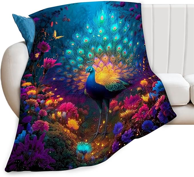 Fantasy Peacock Blanket Animal Throw Blankets Gifts for Girls Boys Kids Peacock Lover Soft Cozy Fleece Plush for Couch Sofa Bed 60"x50"
