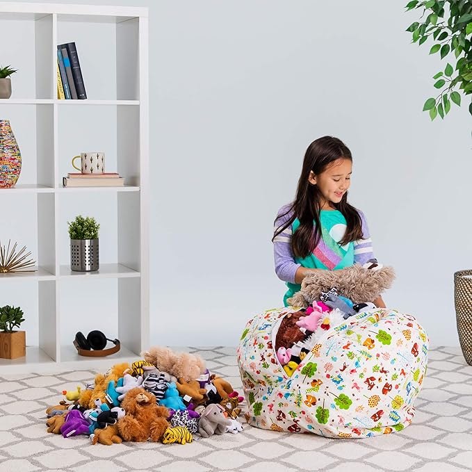 Posh Creations Stuffable Kids Stuffed Animal Storage Bean Bag Chair Cover - Childrens Toy Organizer, Medium 27" - Canvas Animals Forest Critters