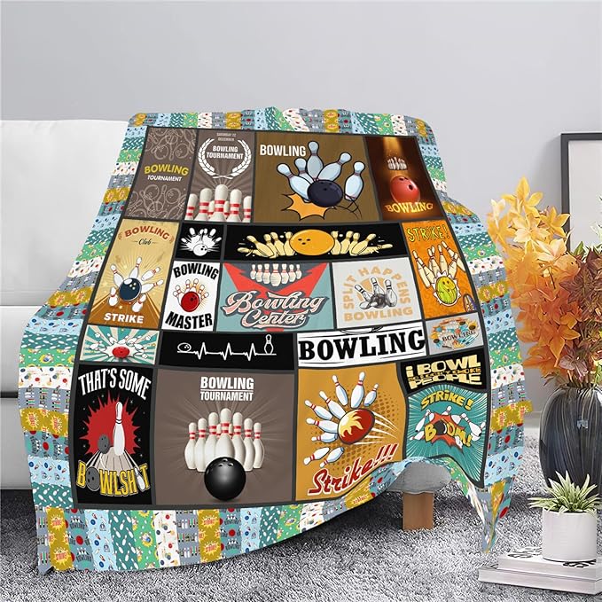 Bowling Blanket Bowling Throw Blanket Gifts for Bowling Lovers Kids Girls Boys Adults Women Men Super Soft Cozy Plush Fluffy Fuzzy Fleece Blanket Decor 50''X60''