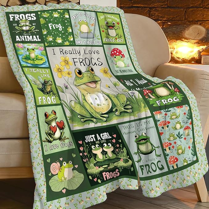 Frog Blanket, Frogs Throw Blanket, Mushroom Gifts Blankets Stuff Fleece Flannel Plush for Women Men Boys Girls Lovers Adults Soft Bedding Gift for Sofa Bed Office Home Decor 50"x40"