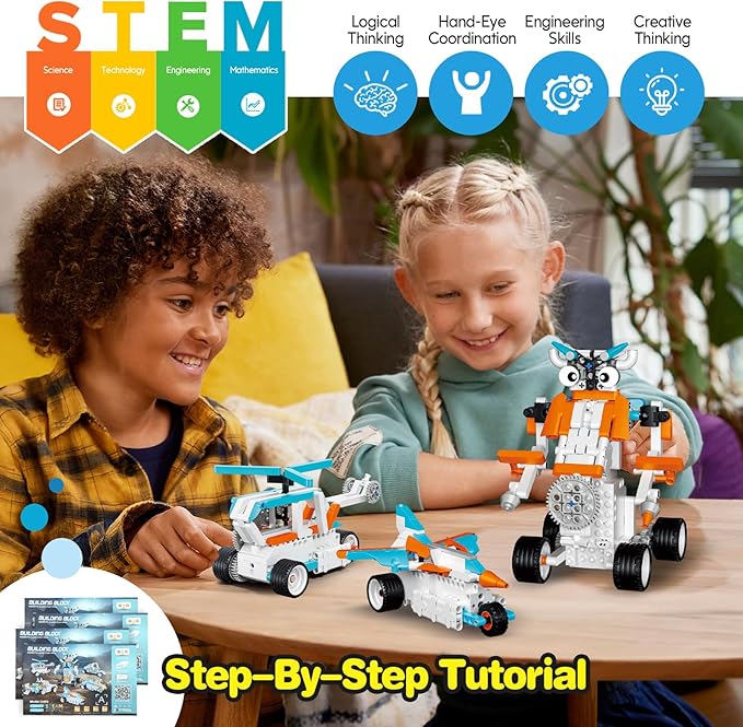 12in1 Technique Car Building Blocks Set, Remote & APP Control Robot/Car/Plane/Jeep/Motorcycle/Fighter, Stem Kits for Kids Age 8-10, Engineering Building Toys, Birthday Xmas Gifts for Boys Girls 8-12