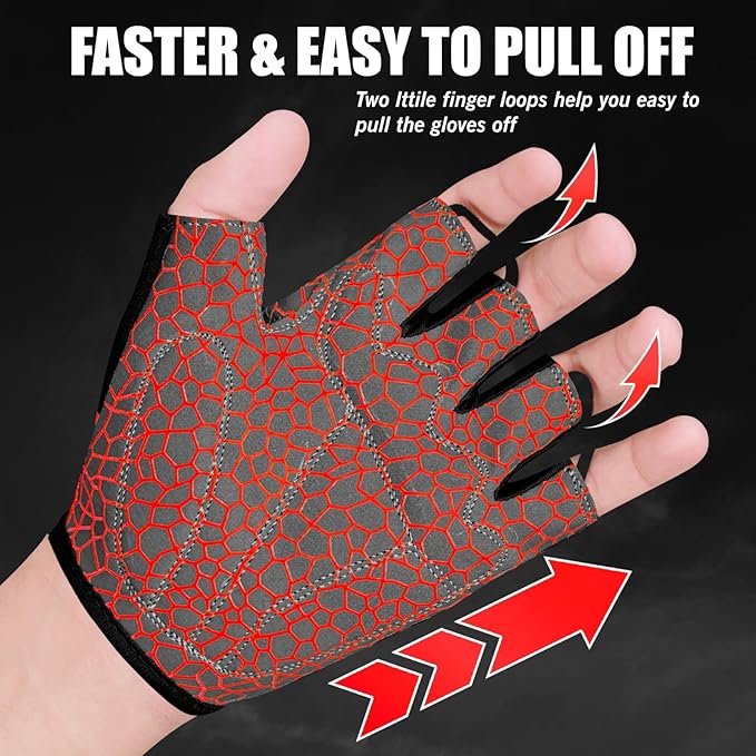 Cycling Gloves Half Finger Unisex Padded Grips Palm Bicycle Summer MTB Bike Gloves for Men Women Non-Slip Fingerless Short Mountain Bike Sports Hiking Climbing Gym