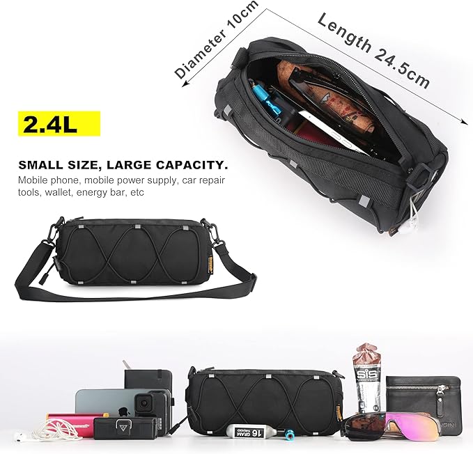 Rhinowalk Bike Handlebar Bag, Bicycle Front Bag Frame Storage Roll Bag Mountain Road Bikes Commuter Shoulder Bag Professional Cycling Accessories
