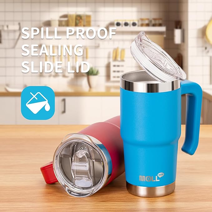 16 oz Tumbler with Straw Stainless Steel Double Wall Vacuum Insulated Coffee Cup with Lid and Handle-Reusable Travel Mug for Women, Girls(Sky Blue)