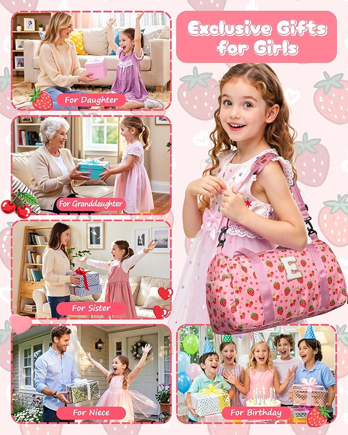 Christmas Gifts for 3 4 5 6 7 8 9 10 11 12 13 Year Old Girls, Dance Bag for Girls, Preppy Gymnastics Bag with Makeup Pouch, Shoe Compartment, Birthday Gift Ideas, Weekend Trip Essentials