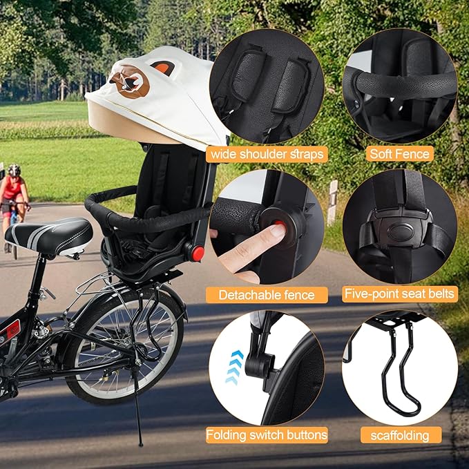 Rear Child Bike Seat, with Rain Shelter Backrest Rear Bike Seat, Foldable Rear Mounted Child Bike Seat, 2025 New Comfortable Child Rear Seat, Suitable for Most Bicycle Rear Frames