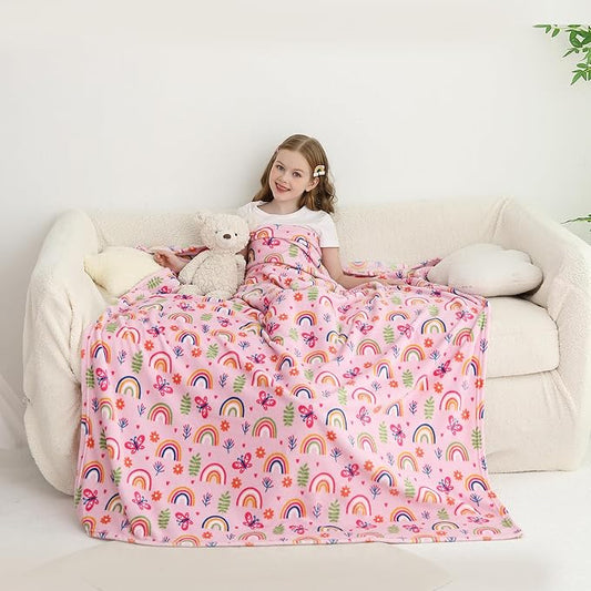 Softan Kids Throw Blanket for Girls & Boys, Warm Soft Toddler Fleece Blankets for Sofa Couch Bed， Cozy Fuzzy Plush Flannel Kids Throw Blanket for Daycare & School - Colorful Rainbow 50x60 inches