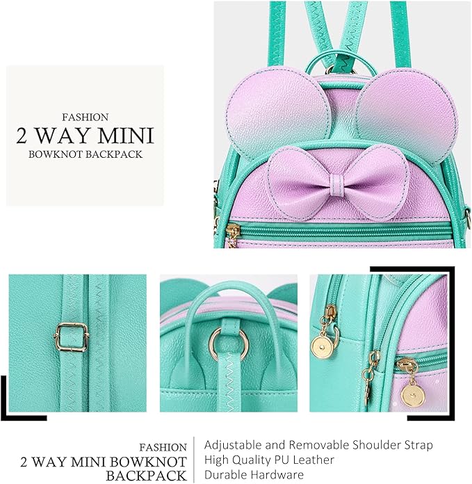 KL928 Girls Mini Backpack Bowknot Polka Dot Cute Small Daypacks Convertible Shoulder Bag Purse for Women