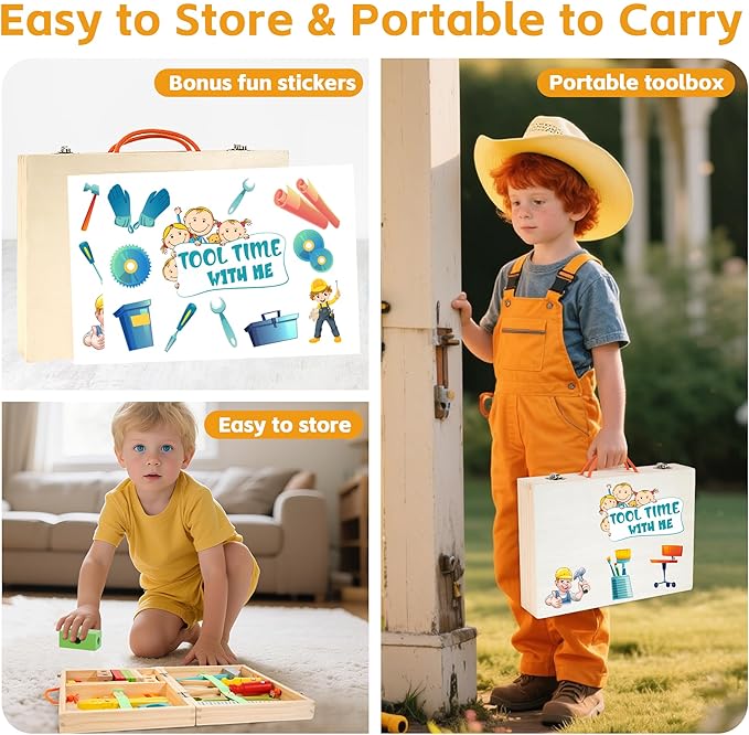 KIDWILL Kids Tool Set with Electric Drill & DIY Stickers, Toddler Tool Set for Kids Ages 3-5 Year Old Boys Girls, Pretend Play STEM Montessori Educational Construction Toys