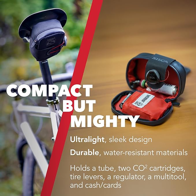 SILCA Mattone Under Seat Bag for Bicylces with Zipper and Waterproof Zipper and BOA mounting System (Small, Black)