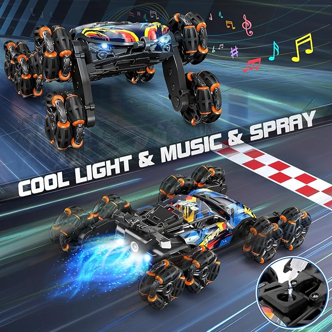 8WD Gesture Sensing RC Stunt Car Toys for Boys Age 8-12, 2.4GHz Hand Controlled Remote Control Car with Light & Music & Spray, Cool Christmas Birthday Present Gifts for Kids 6 7 8 9 10 11 12 Years Old