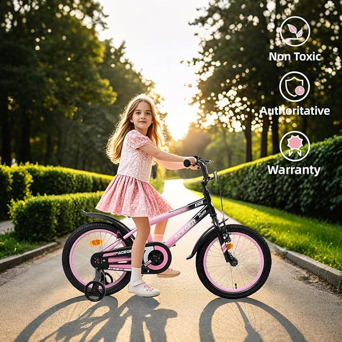 ACEGER Simon Kids Bike for Boys Girls Toddlers, Unisex for Aged 3-13 Years, 12 14 16 18 Inch Children Bicycle with Training Wheels, 20 Inch Bike with Kickstand