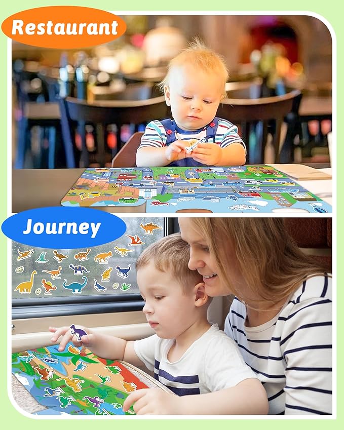 Benresive Reusable Sticker Book for Toddlers 2-4 Years, 3 Sets Travel Stickers for Kids, Waterproof Sticker Books for Toddlers 1-3, Crafts Activities for Todddlers 1-3 2-4 3-5